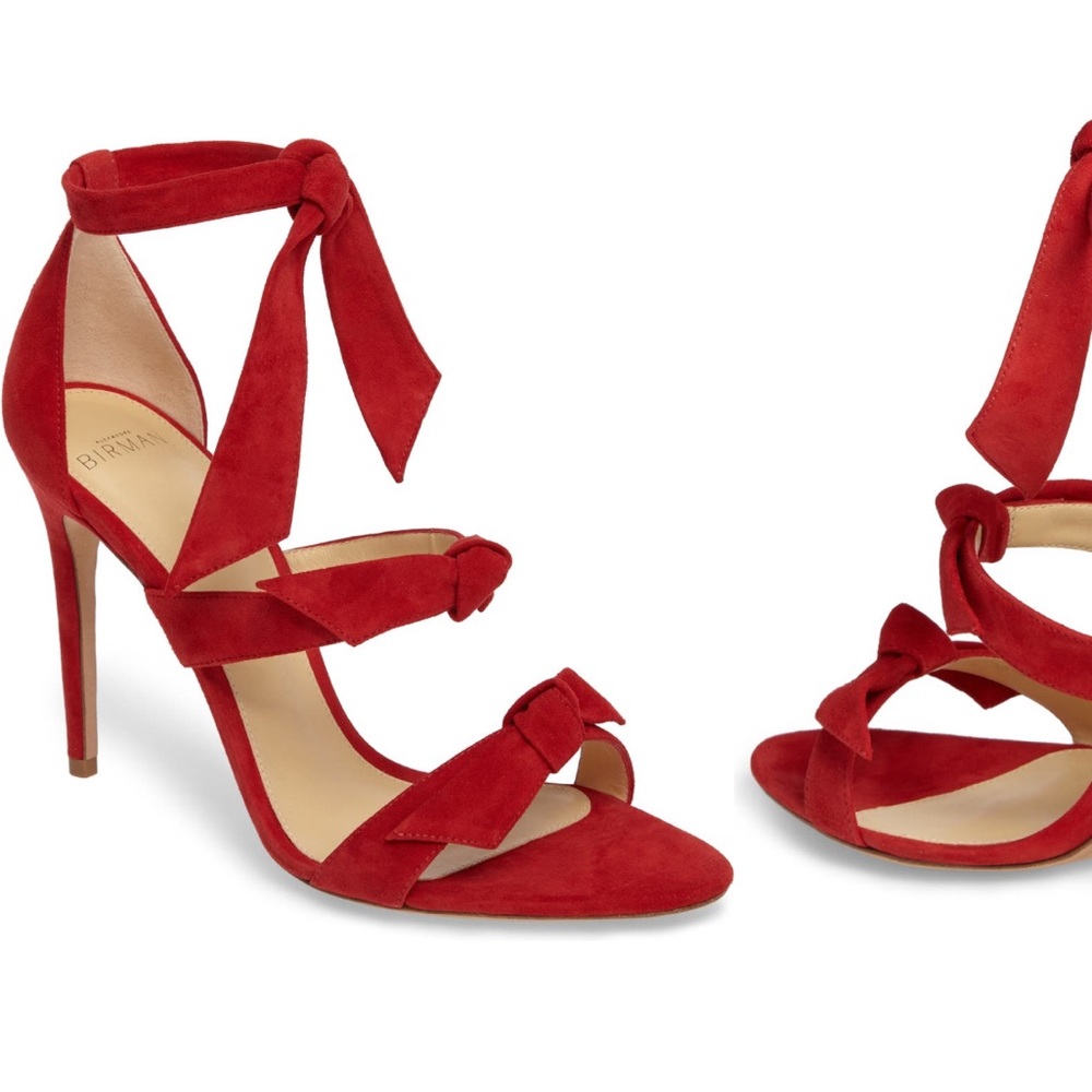 Alexandre Birman Lolita Red Suede Bow Heels Sandals 38 7